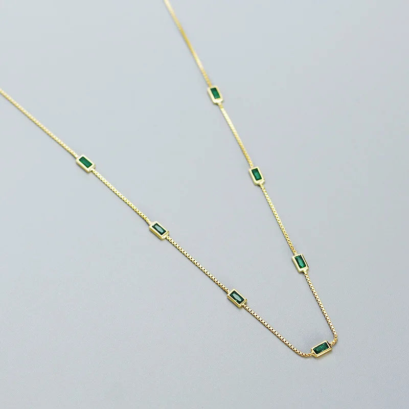 18K Gold-Plated Emerald Zircon Silver Necklace