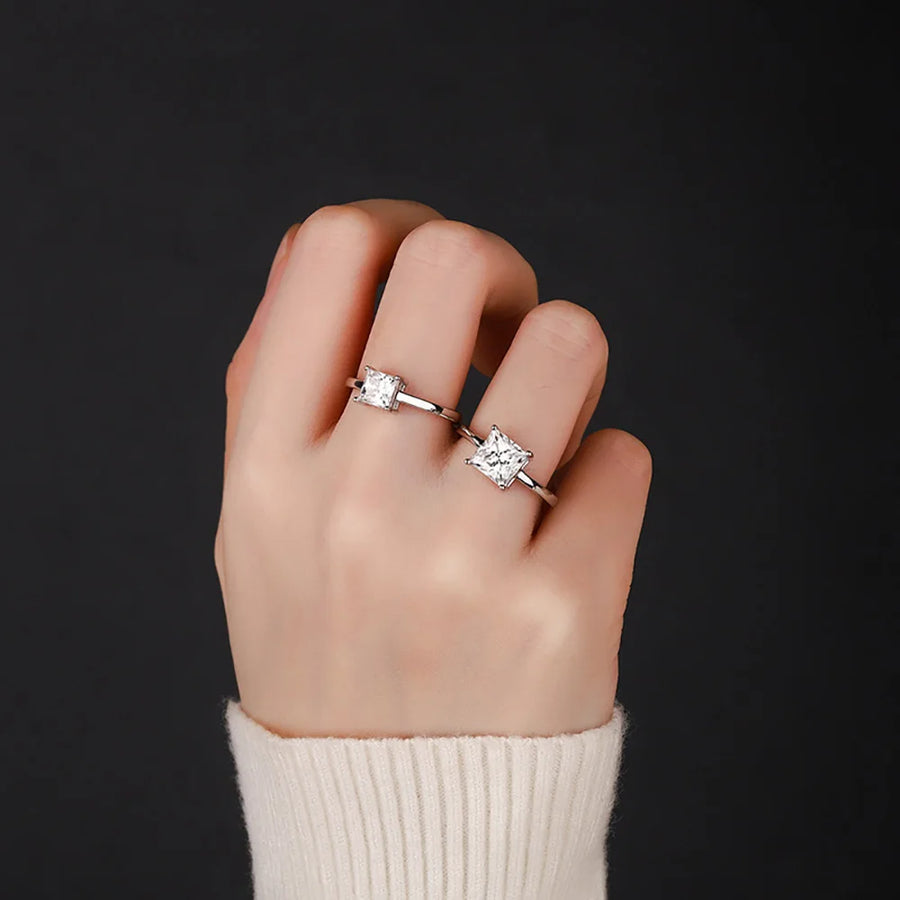 Princess-Cut Moissanite 18K White Gold Plated Ring