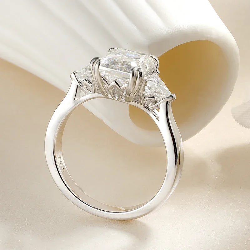 4Ct Emerald-Cut Moissanite 18K White Gold-Plated Ring
