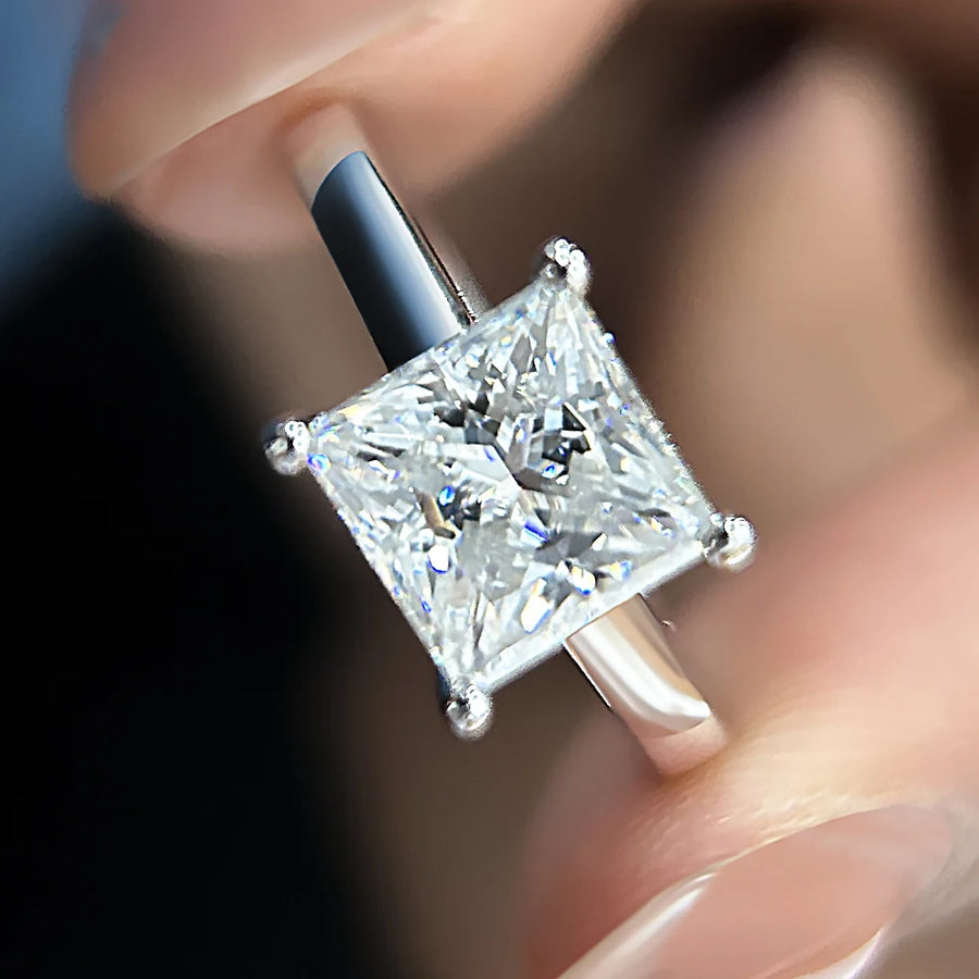 Princess-Cut Moissanite 18K White Gold Plated Ring
