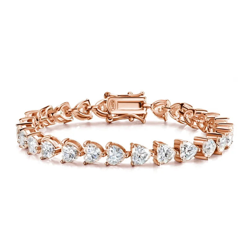 Heart-Cut Moissanite 18K White Gold-Plated Tennis Bracelet