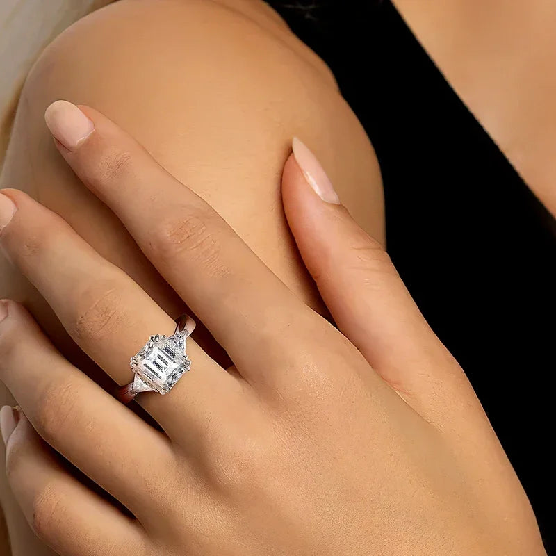 4Ct Emerald-Cut Moissanite 18K White Gold-Plated Ring