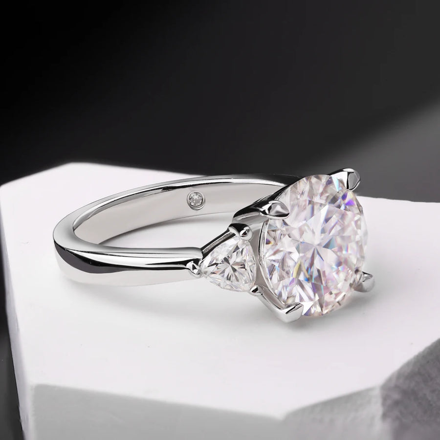 4.6Ct Three-Stone Moissanite 18K White Gold-Plated Ring