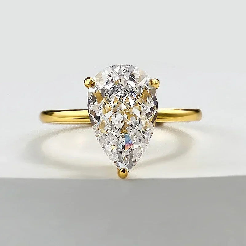 Pear-Cut Zircon Ring – 18K Gold-Plated Sterling Silver