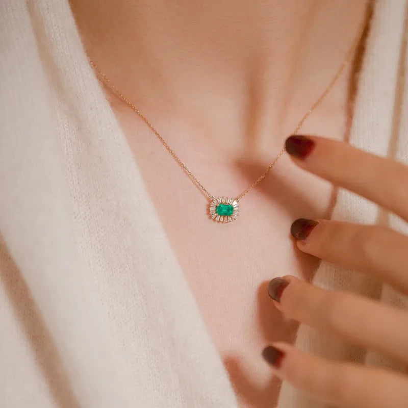 18K Gold-Plated Silver Oval Green Zircon Pendant