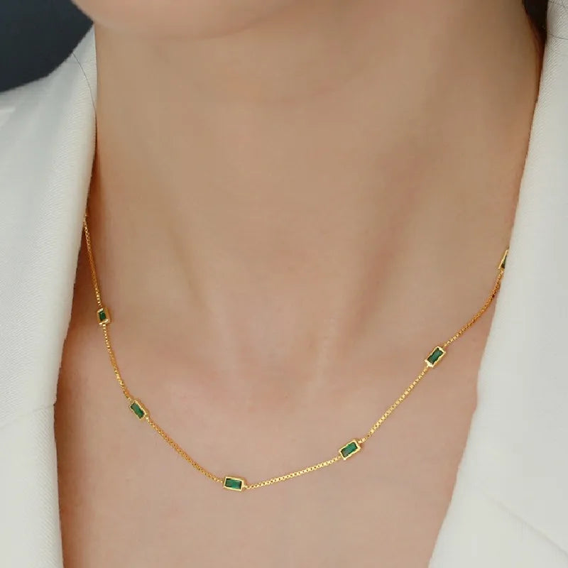 18K Gold-Plated Emerald Zircon Silver Necklace