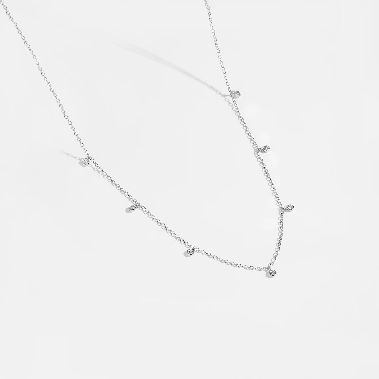 Silver Zircon Charm Chain Necklace