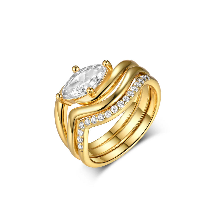 Marquise Moissanite Triple Solid Silver Gold Plated Band Ring
