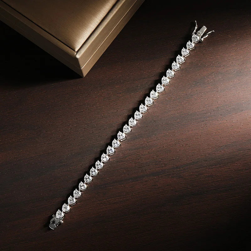 Heart-Cut Moissanite 18K White Gold-Plated Tennis Bracelet