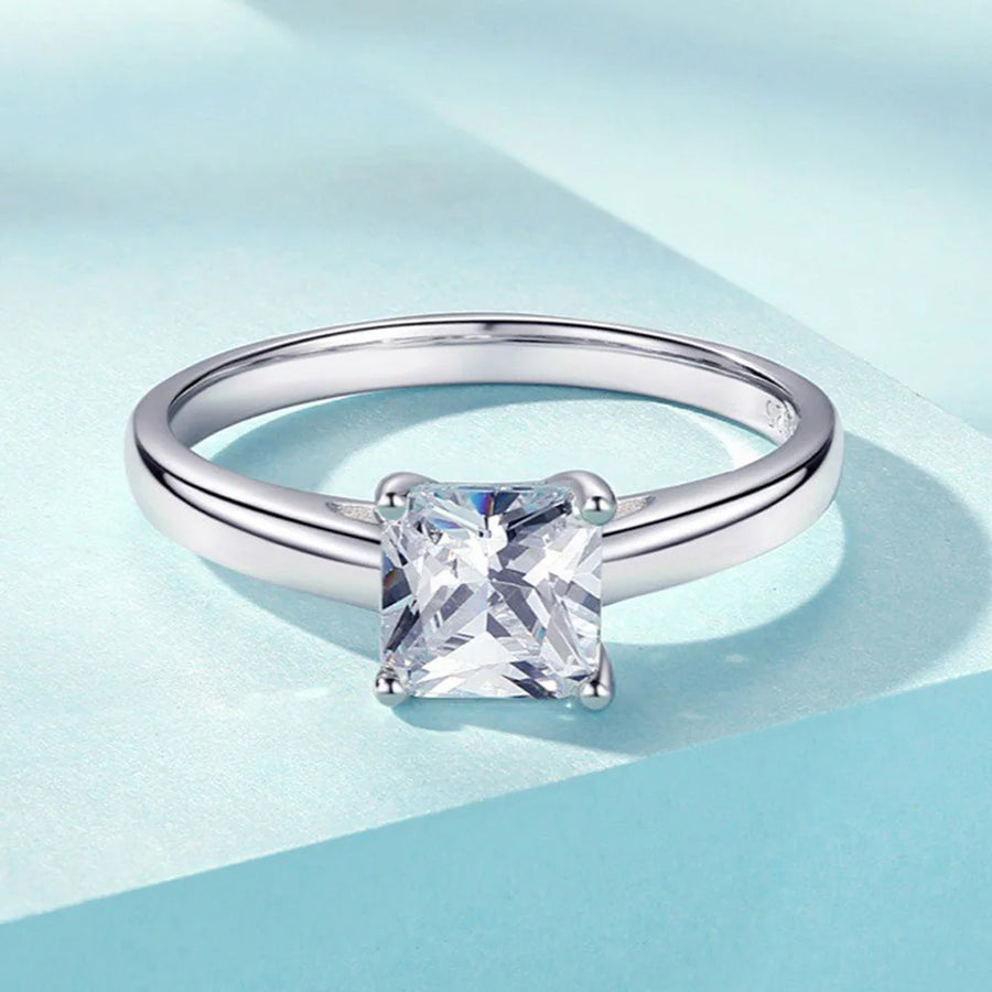 Princess-Cut Moissanite 18K White Gold Plated Ring