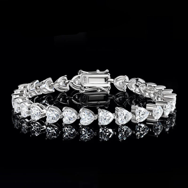 Heart-Cut Moissanite 18K White Gold-Plated Tennis Bracelet