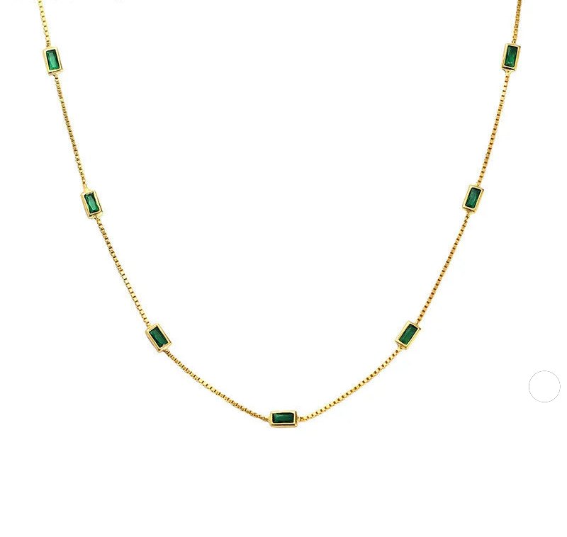 18K Gold-Plated Emerald Zircon Silver Necklace