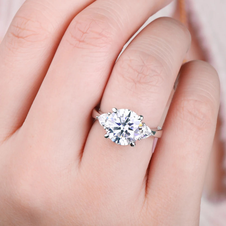 4.6Ct Three-Stone Moissanite 18K White Gold-Plated Ring