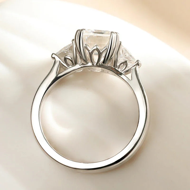 4Ct Emerald-Cut Moissanite 18K White Gold-Plated Ring