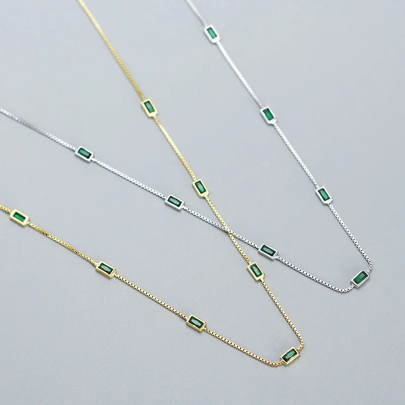 18K Gold-Plated Emerald Zircon Silver Necklace