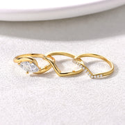 Marquise Moissanite Triple Solid Silver Gold Plated Band Ring