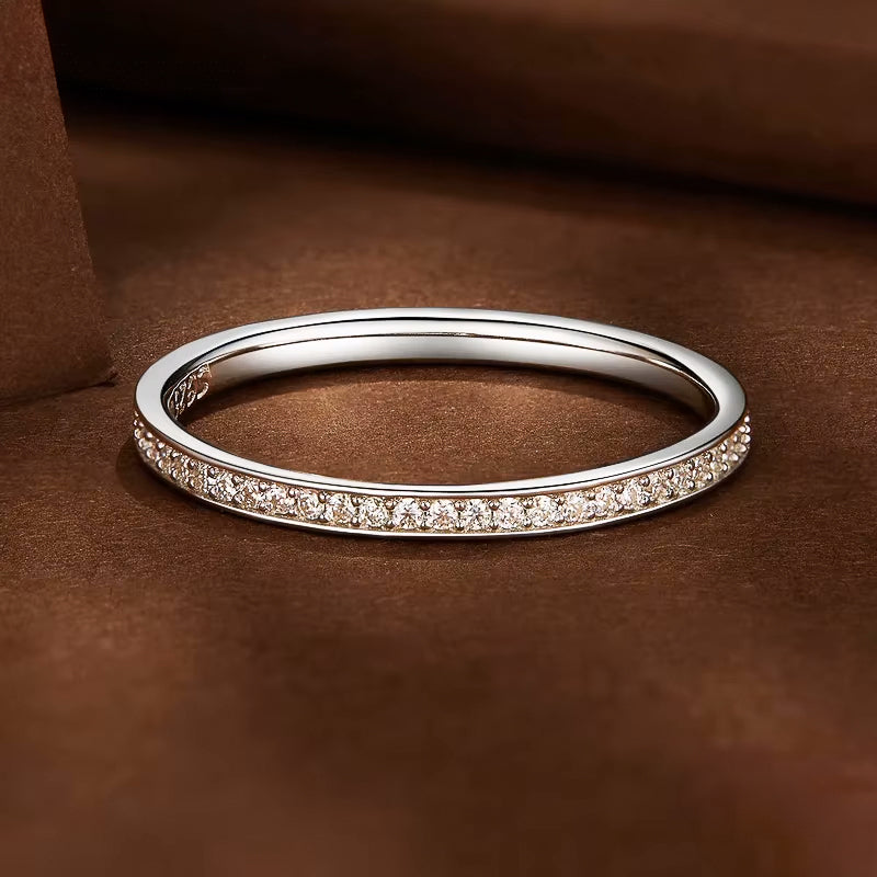 Moissanite Eternity Platinium-Plated Silver Band