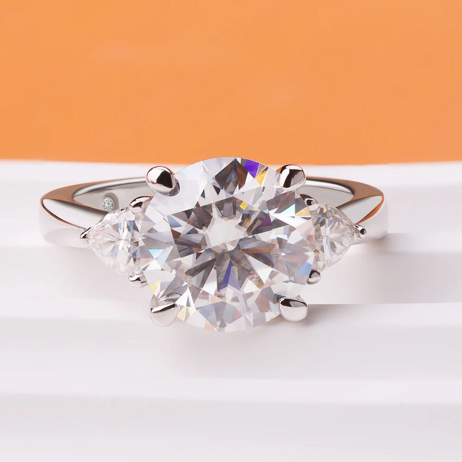 4.6Ct Three-Stone Moissanite 18K White Gold-Plated Ring