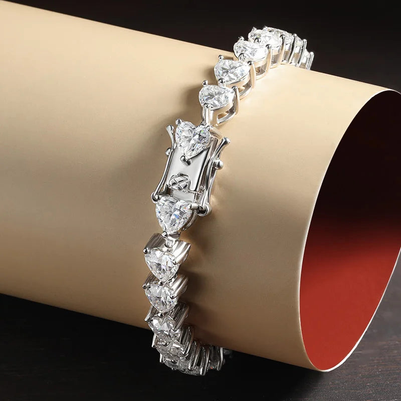 Heart-Cut Moissanite 18K White Gold-Plated Tennis Bracelet