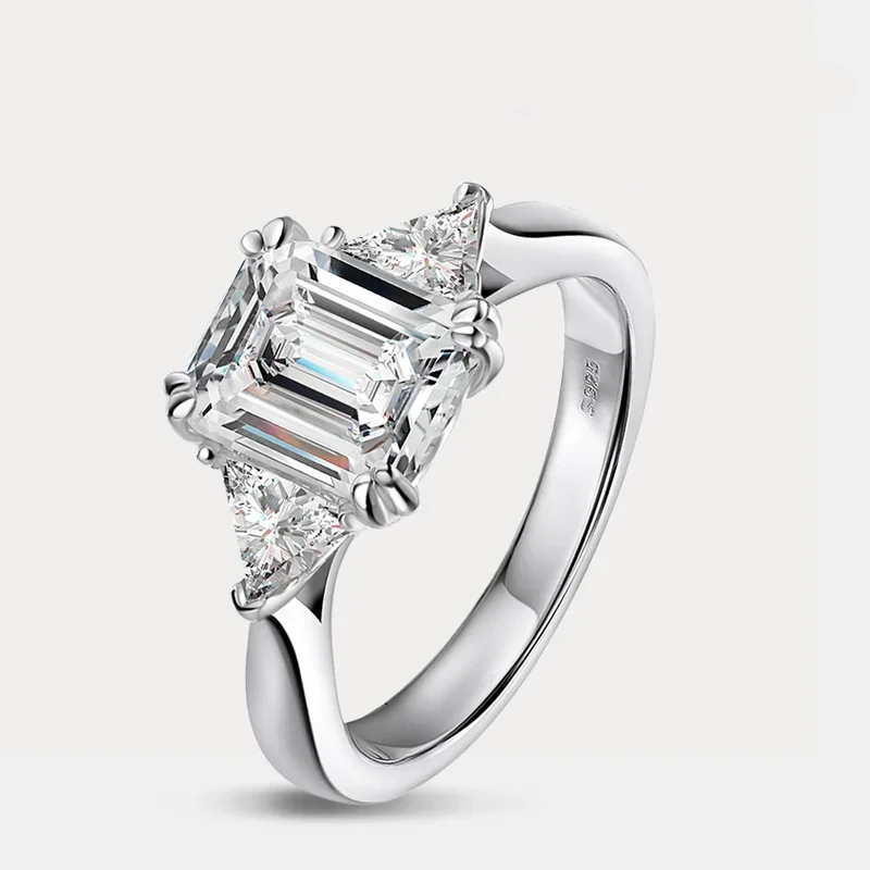 4Ct Emerald-Cut Moissanite 18K White Gold-Plated Ring