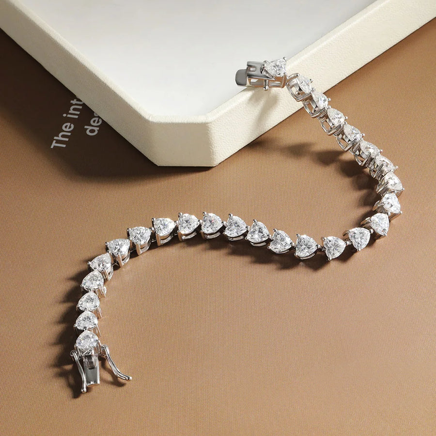 Heart-Cut Moissanite Silver Tennis Bracelet