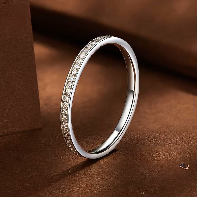 Moissanite Eternity Platinium-Plated Silver Band
