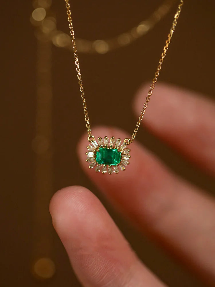 18K Gold-Plated Silver Oval Green Zircon Pendant