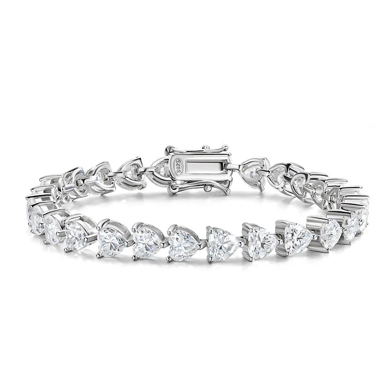 Heart-Cut Moissanite 18K White Gold-Plated Tennis Bracelet