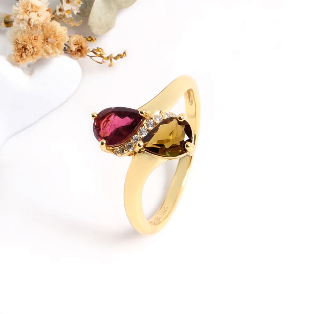 18K Gold-Plated Tourmaline Sterling Silver Ring