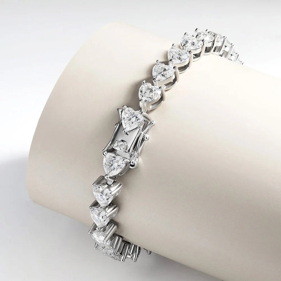 Heart-Cut Moissanite Silver Tennis Bracelet