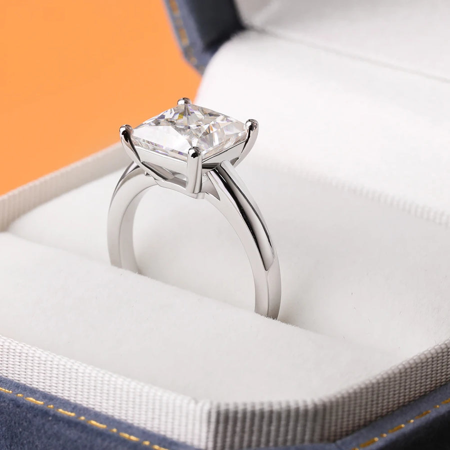 Princess-Cut Moissanite 18K White Gold Plated Ring