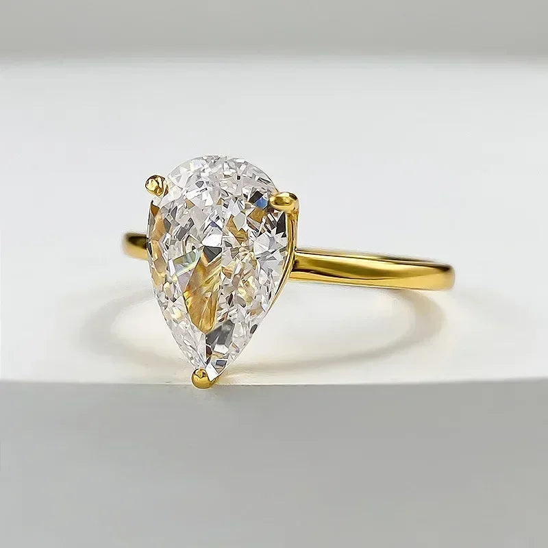 Pear-Cut Zircon Ring – 18K Gold-Plated Sterling Silver