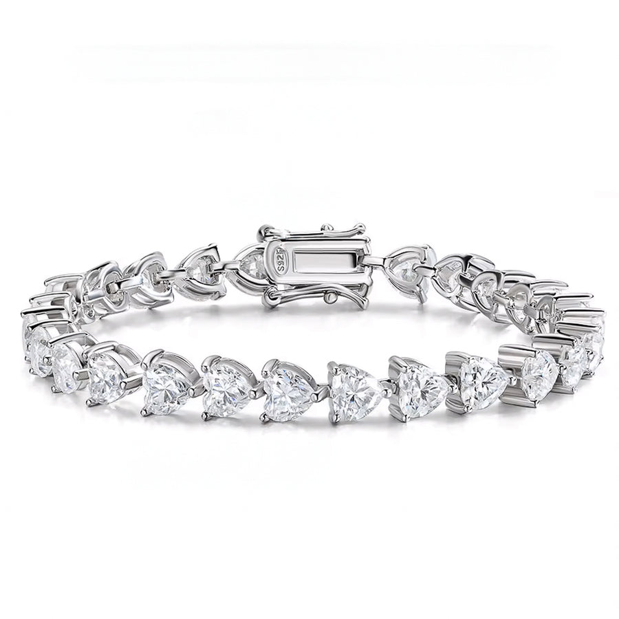 Heart-Cut Moissanite Silver Tennis Bracelet
