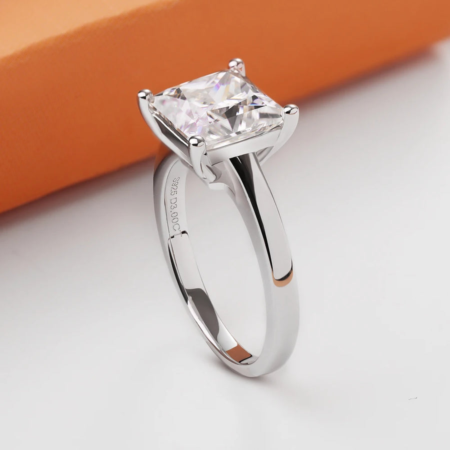 Princess-Cut Moissanite 18K White Gold Plated Ring