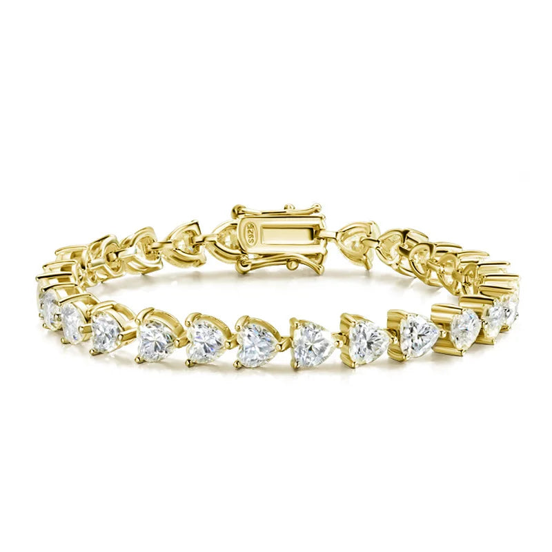 Heart-Cut Moissanite 18K White Gold-Plated Tennis Bracelet