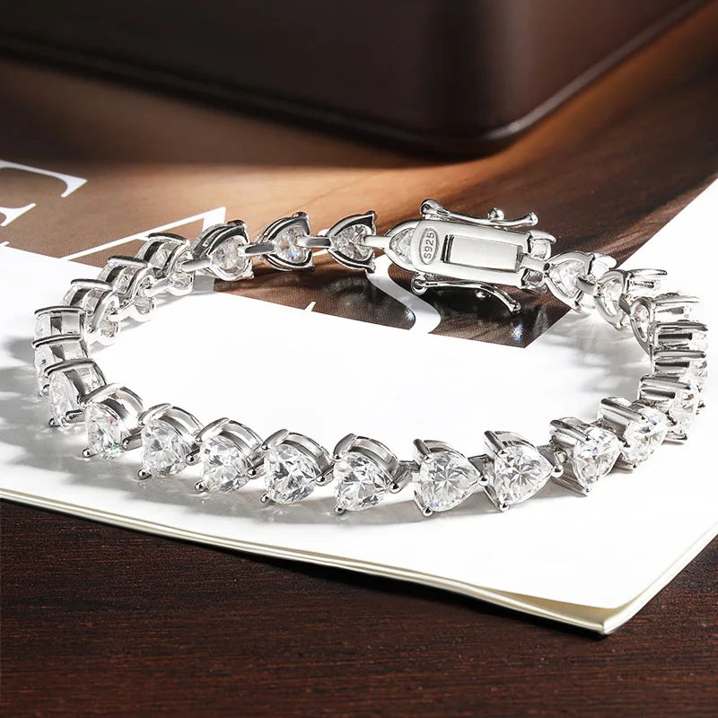 Heart-Cut Moissanite 18K White Gold-Plated Tennis Bracelet