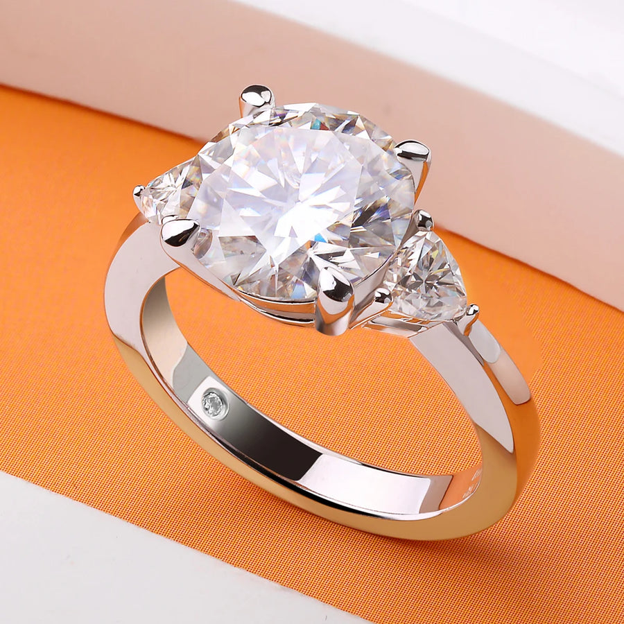 4.6Ct Three-Stone Moissanite 18K White Gold-Plated Ring