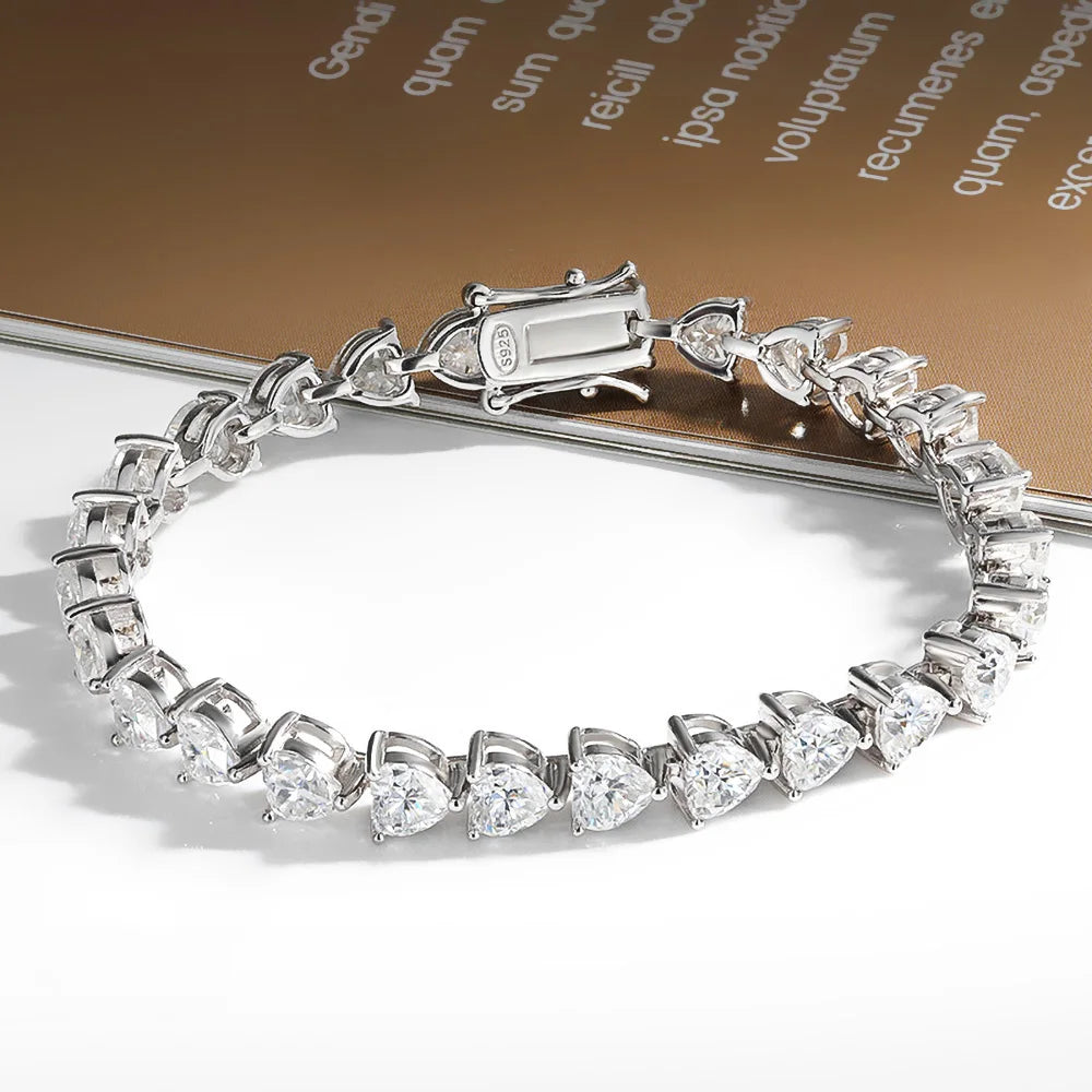 Heart-Cut Moissanite Silver Tennis Bracelet