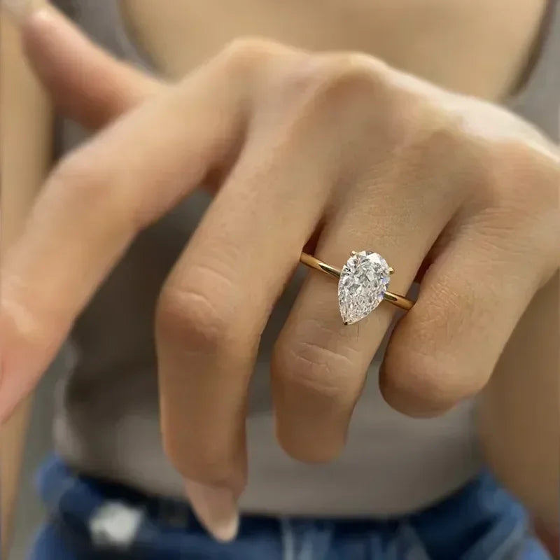 Pear-Cut Zircon Ring – 18K Gold-Plated Sterling Silver