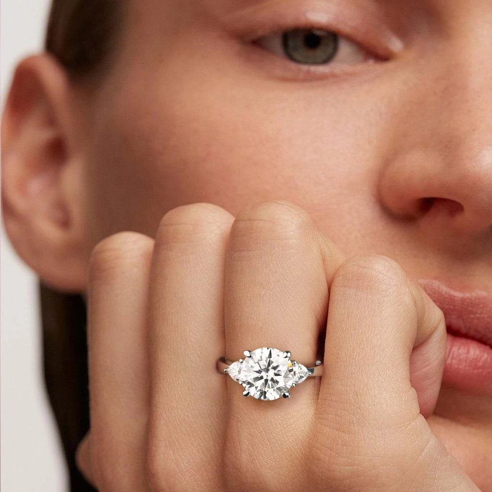 4.6Ct Three-Stone Moissanite 18K White Gold-Plated Ring