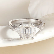4Ct Emerald-Cut Moissanite 18K White Gold-Plated Ring