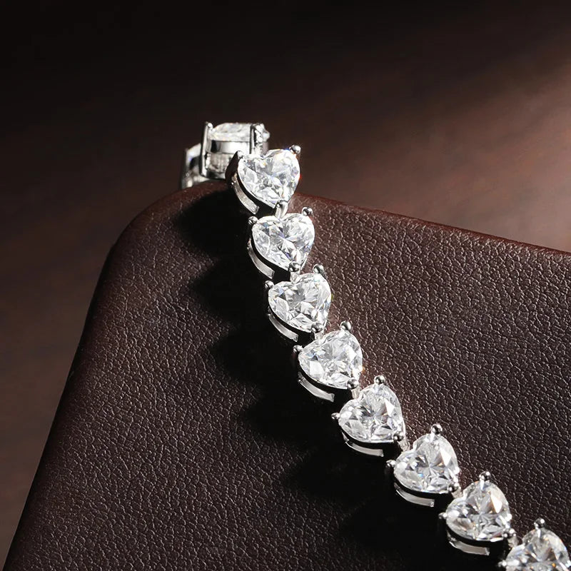 Heart-Cut Moissanite 18K White Gold-Plated Tennis Bracelet