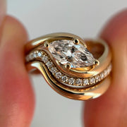 Marquise Moissanite Triple Solid Silver Gold Plated Band Ring