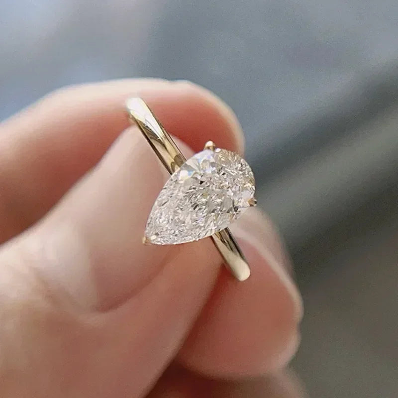 Pear-Cut Zircon Ring – 18K Gold-Plated Sterling Silver