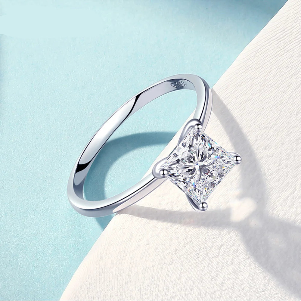 Princess-Cut Moissanite 18K White Gold Plated Ring
