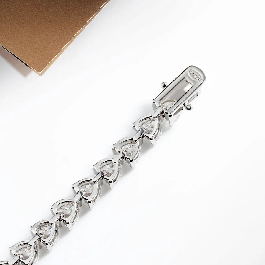 Heart-Cut Moissanite Silver Tennis Bracelet