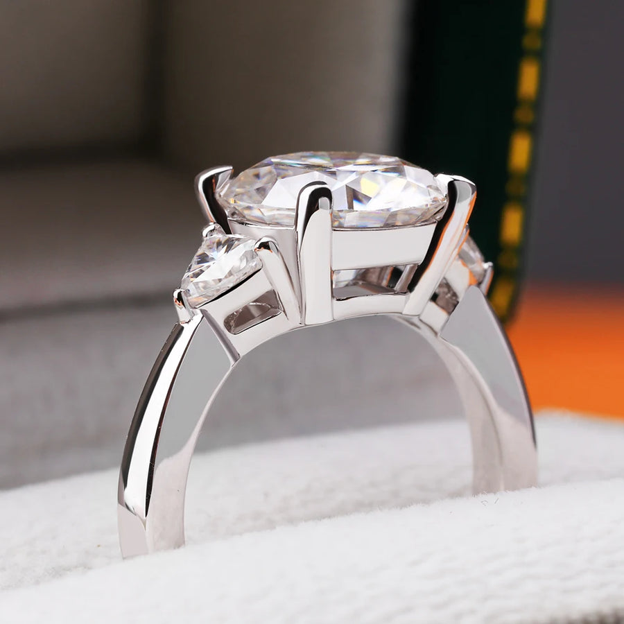 4.6Ct Three-Stone Moissanite 18K White Gold-Plated Ring