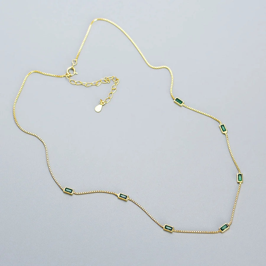 18K Gold-Plated Emerald Zircon Silver Necklace